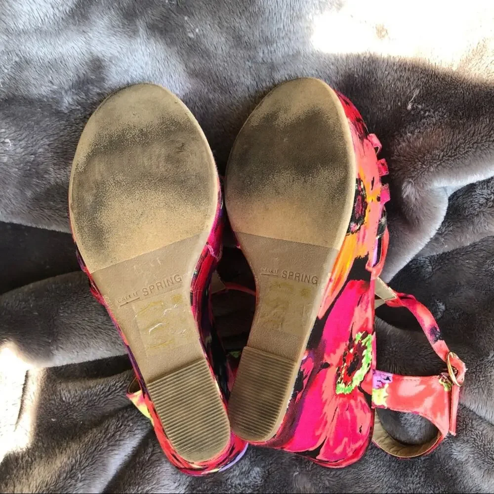 Call It Spring floral wedge sandals; sz 8